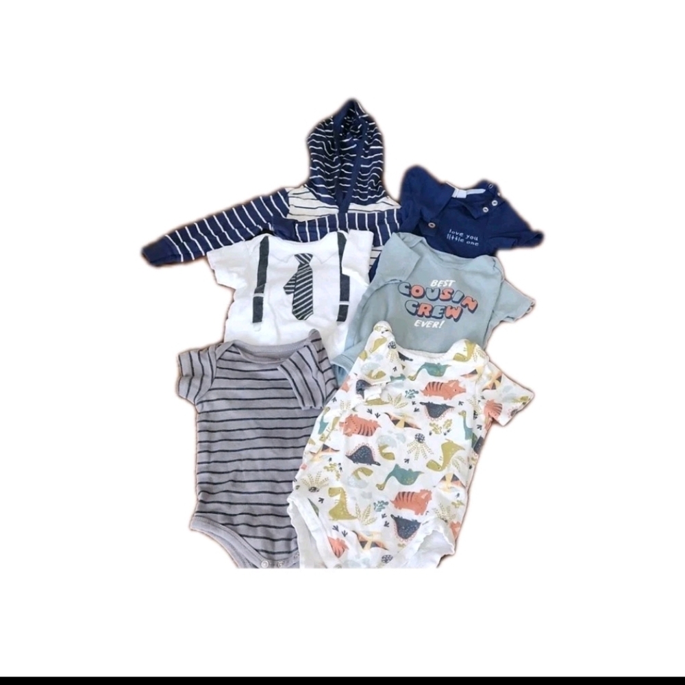 6 Lot Baby Boy Short/long Sleeve onsies - various sizes/ brands.
